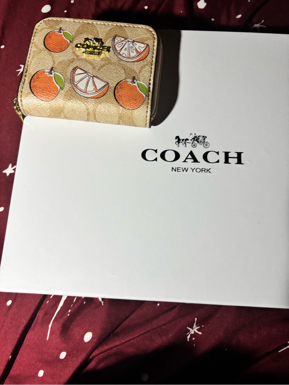 Coach Tan Signature Canvas Wallet with Orange Fruit Motif - Picture 4 of 5